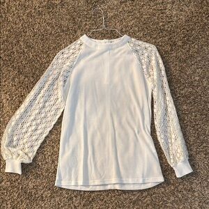 White Long Sleeve Top with Lace Sleeves